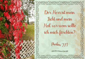 Psalm 27,1 - Der Herr ist mein Licht und mein Heil, vor wem sollte ich mich fürchten? Psalm 27,1 - Der Herr ist mein Licht und mein Heil, vor wem sollte ich mich fürchten?